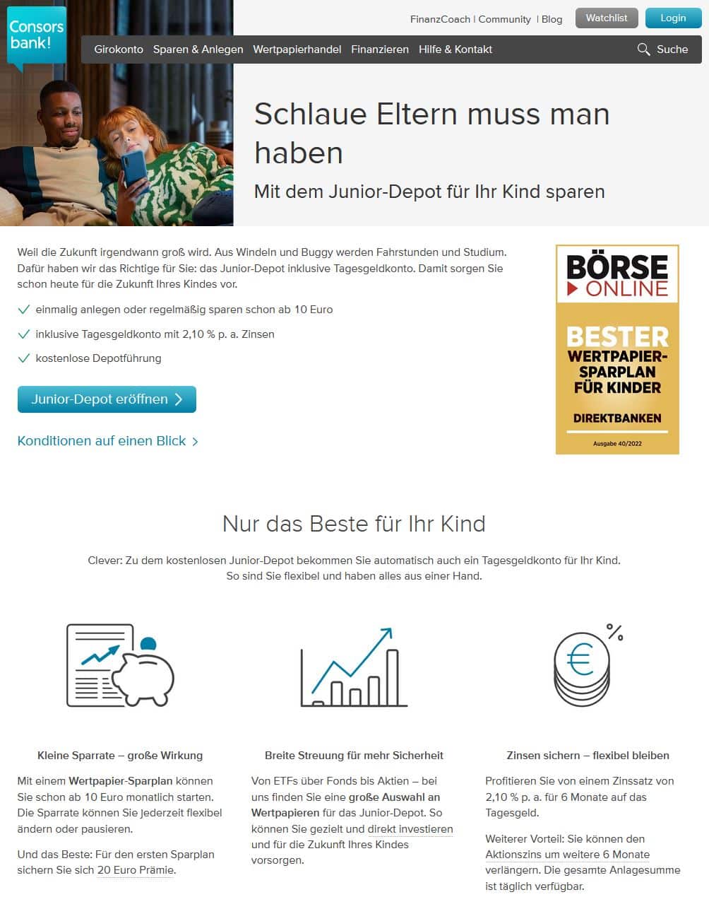 Consorsbank Junior-Depot eröffnen