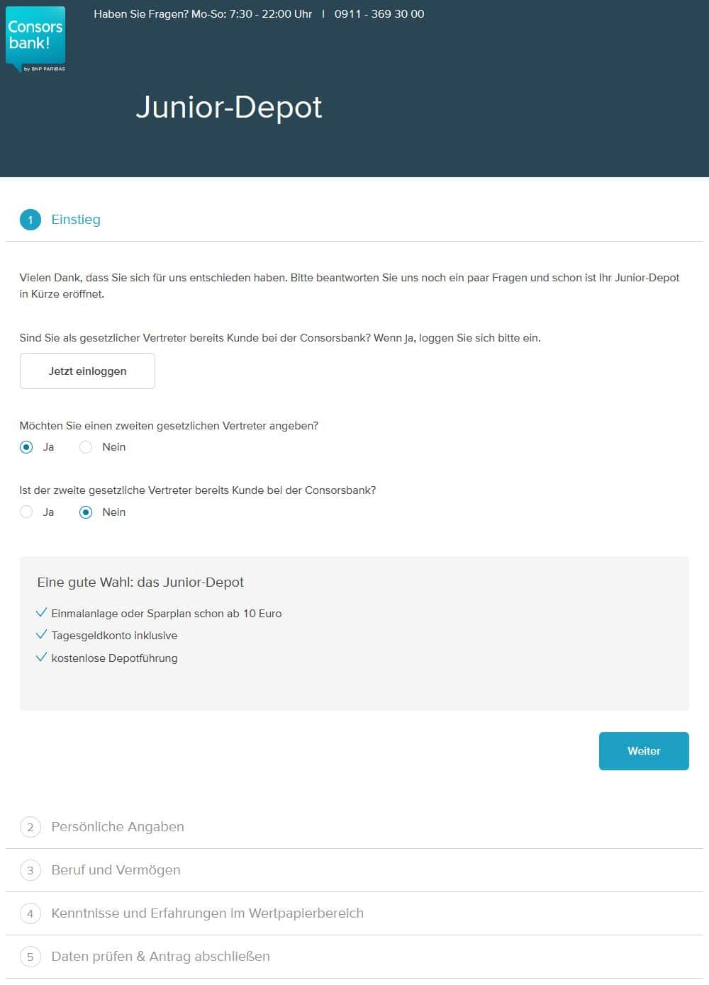 Consorsbank Junior-Depot eröffnen Einstieg