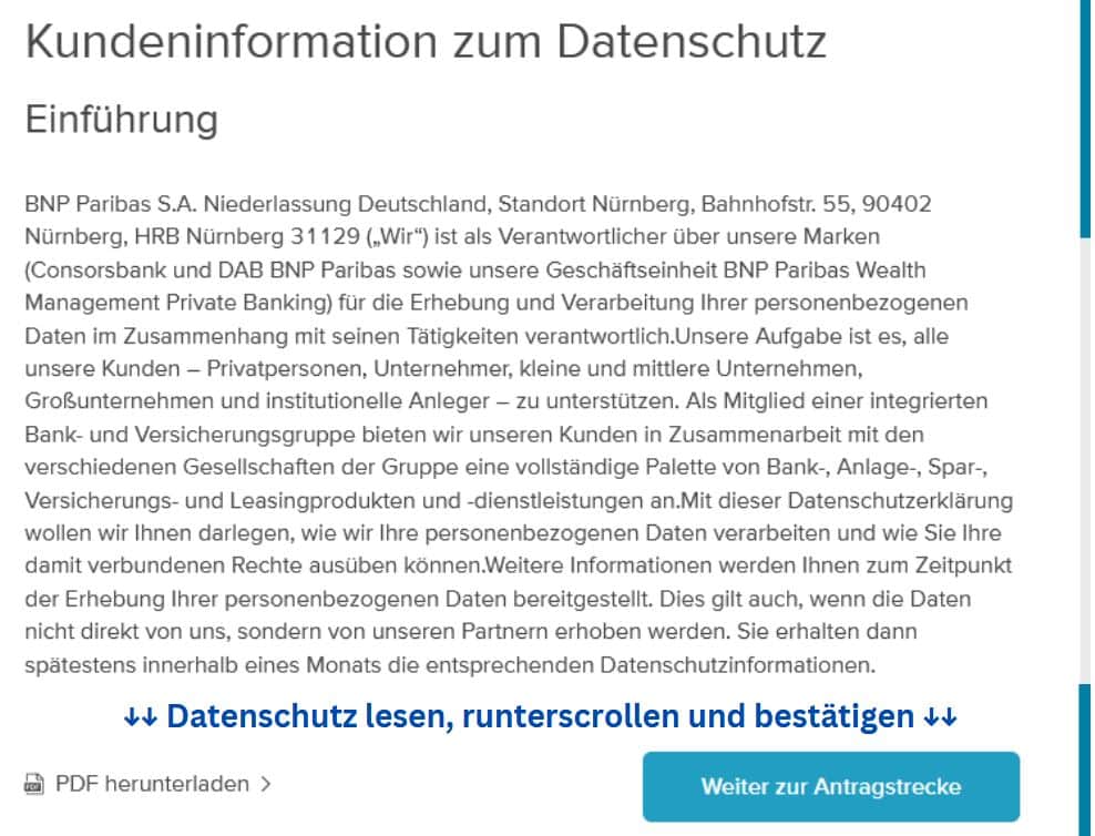 Consorsbank Junior-Depot eröffnen Einstieg Datenschutz