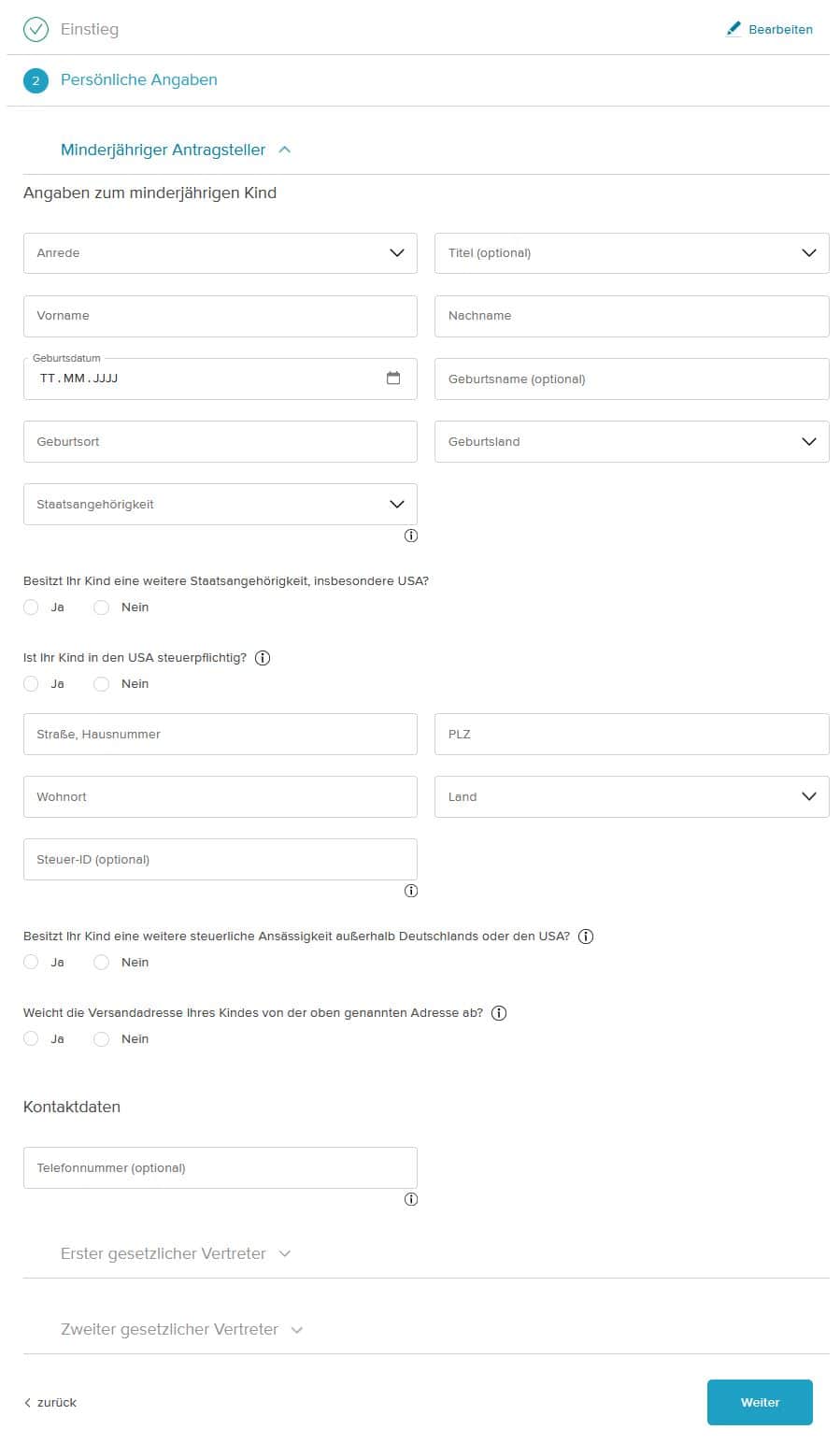 Consorsbank Junior-Depot eröffnen Persönliche Angaben Kind