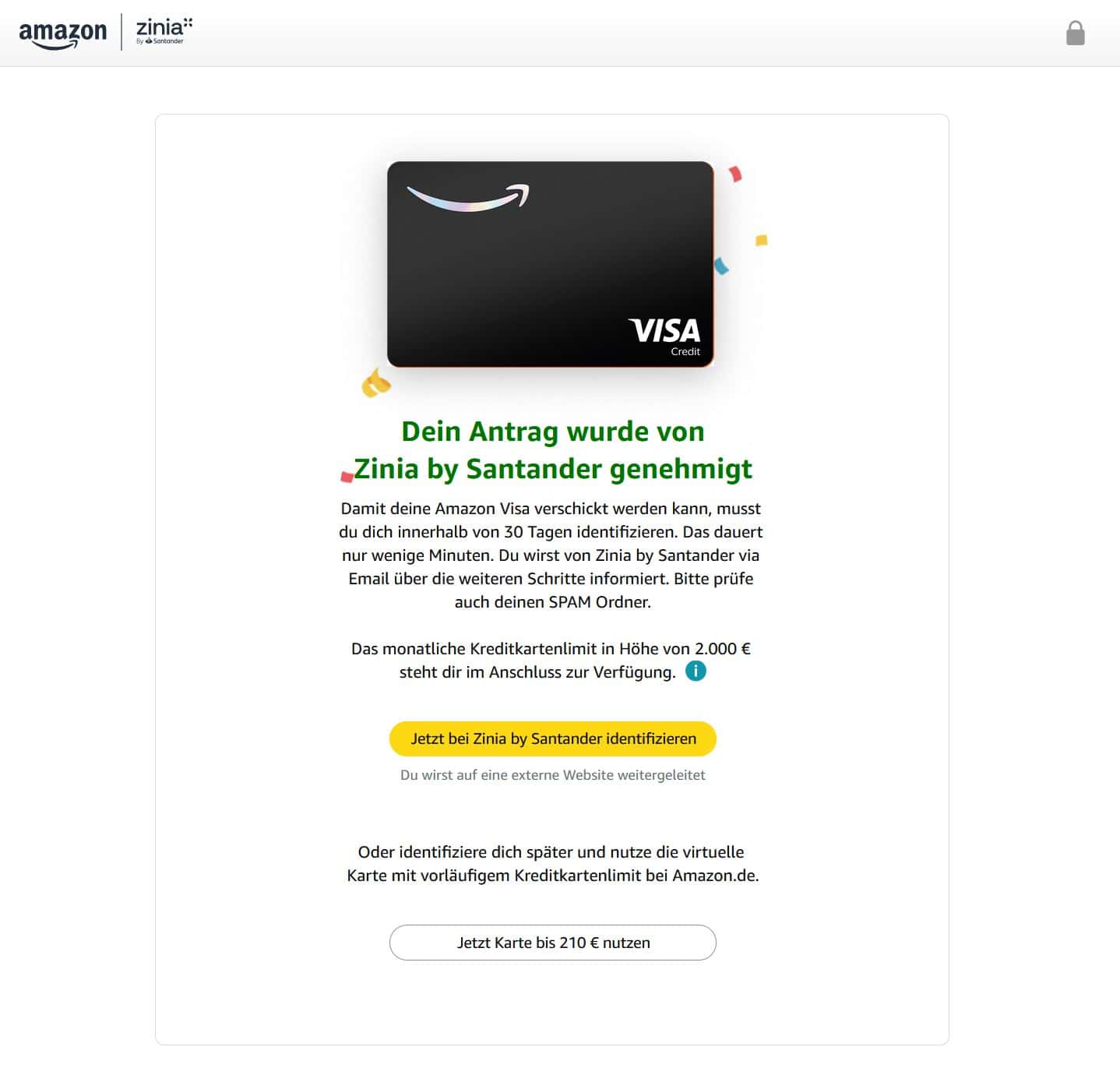 Amazon Visa beantragen Identifikation Santander