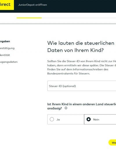 Comdirect Junior Depot eröffnen Angaben Kind steuerliche Daten