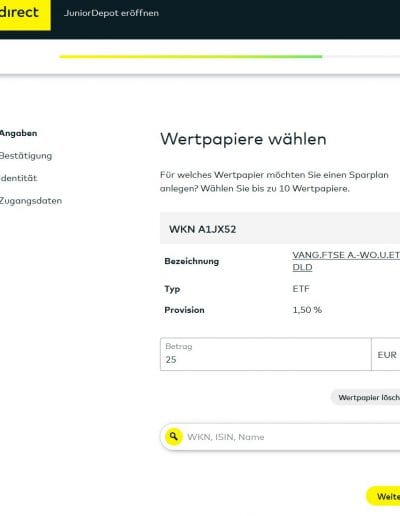 Comdirect Junior Depot eröffnen Angaben Sparplan FTSE ALL-WORLD WKN A1JX52
