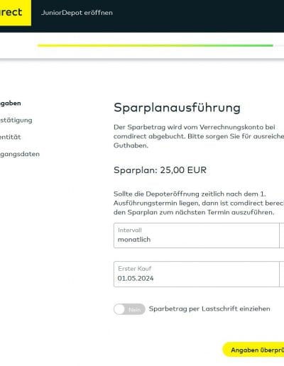 Comdirect Junior Depot eröffnen Angaben Sparplanausführung