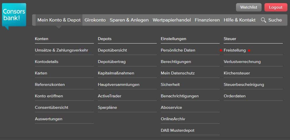 Consorsbank Freistellungsauftrag Sparrerpauschbetrag Steuerfreibetrag 2023
