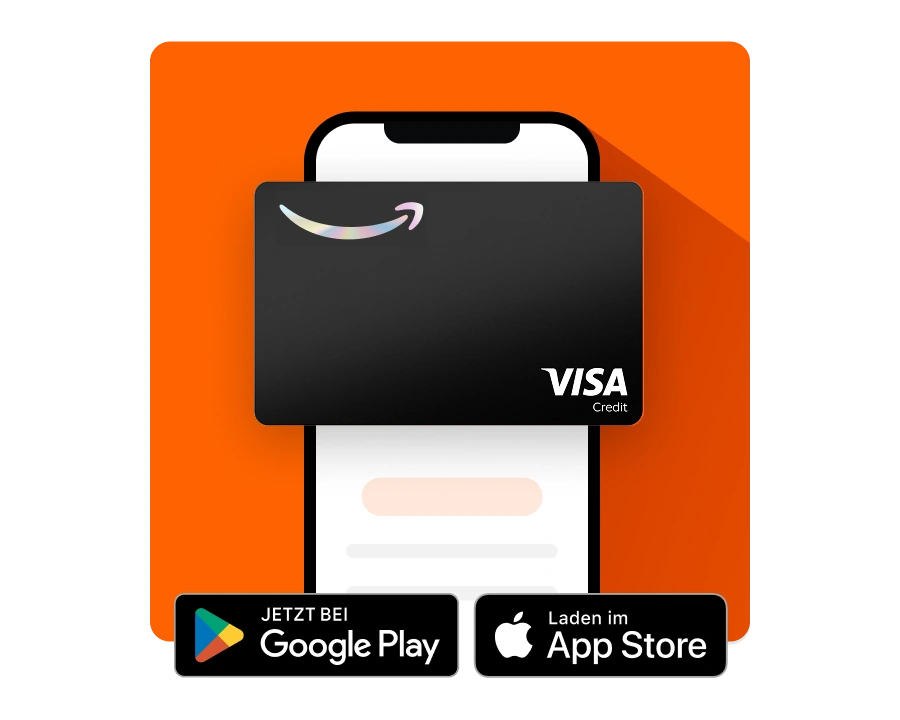 Bild, das eine Illustration der Amazon Visa App zeigt. Jetzt bei Google Play und im Apple App Store laden.
