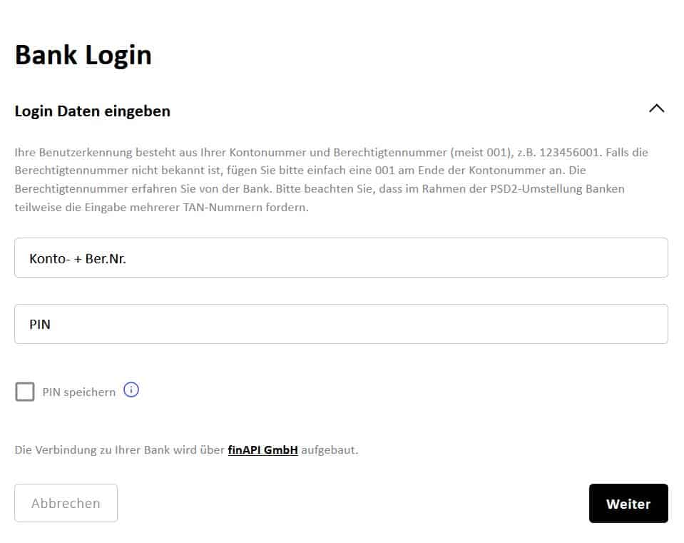 getquin finapi login